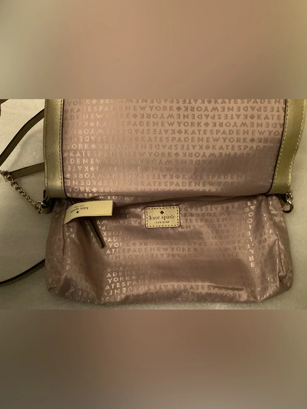 Kate Spade New York Metallic Champagne Gold Saffiano Leather Crossbody Bag